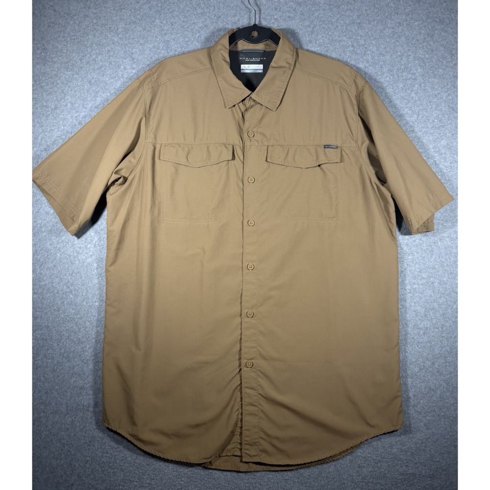 Columbia Omni-Shade Button-Down Fishing Shirt Size LT/GL Brown Nylon